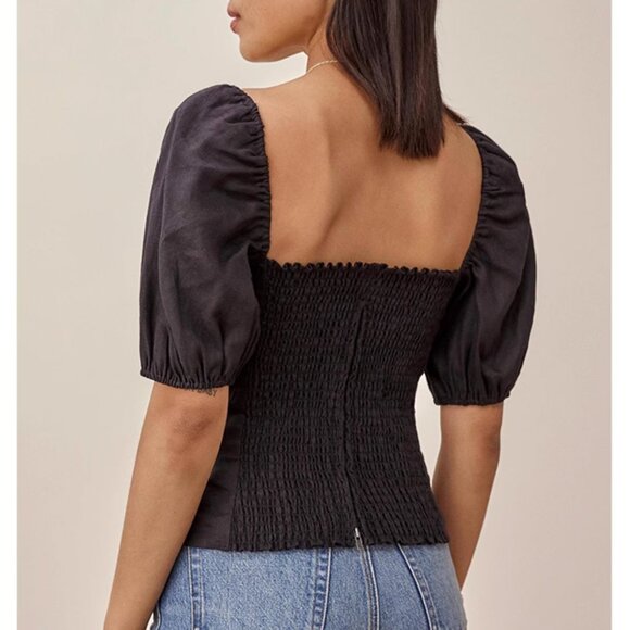 Reformation Arancini Linen Top Sz6 Black - Picture 2 of 8